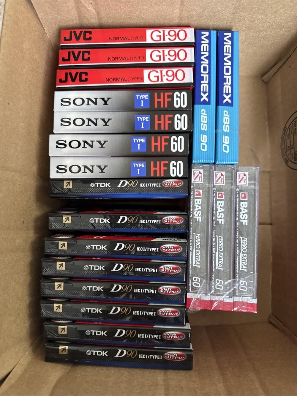 Lot of 20 Vintage Blank Cassette Tapes TDK Sony JVC BASF Memorex Sealed Type I